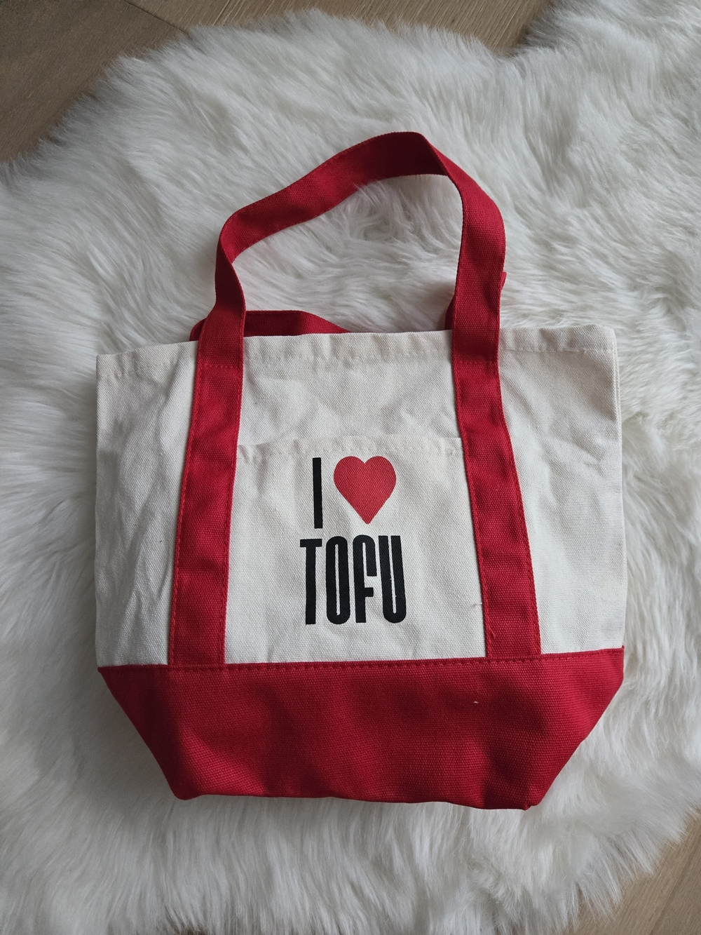 Canvas Tote Bag with Red Accents - I ♥ Tofu